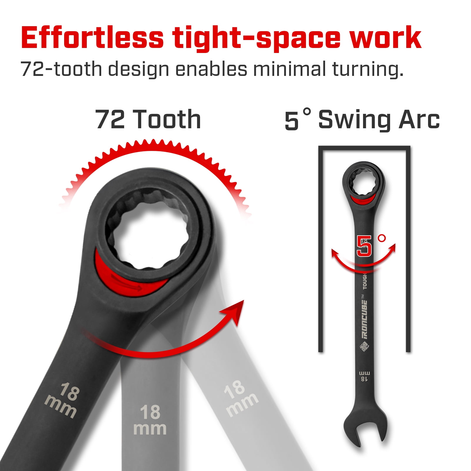 IRONCUBE 24-Piece Ratcheting Wrench Set: Metric & SAE - 8mm to 19mm & 1/4" to 3/4" - 72 tooth - Chrome Vanadium Steel - Tough Balck - with Organizer