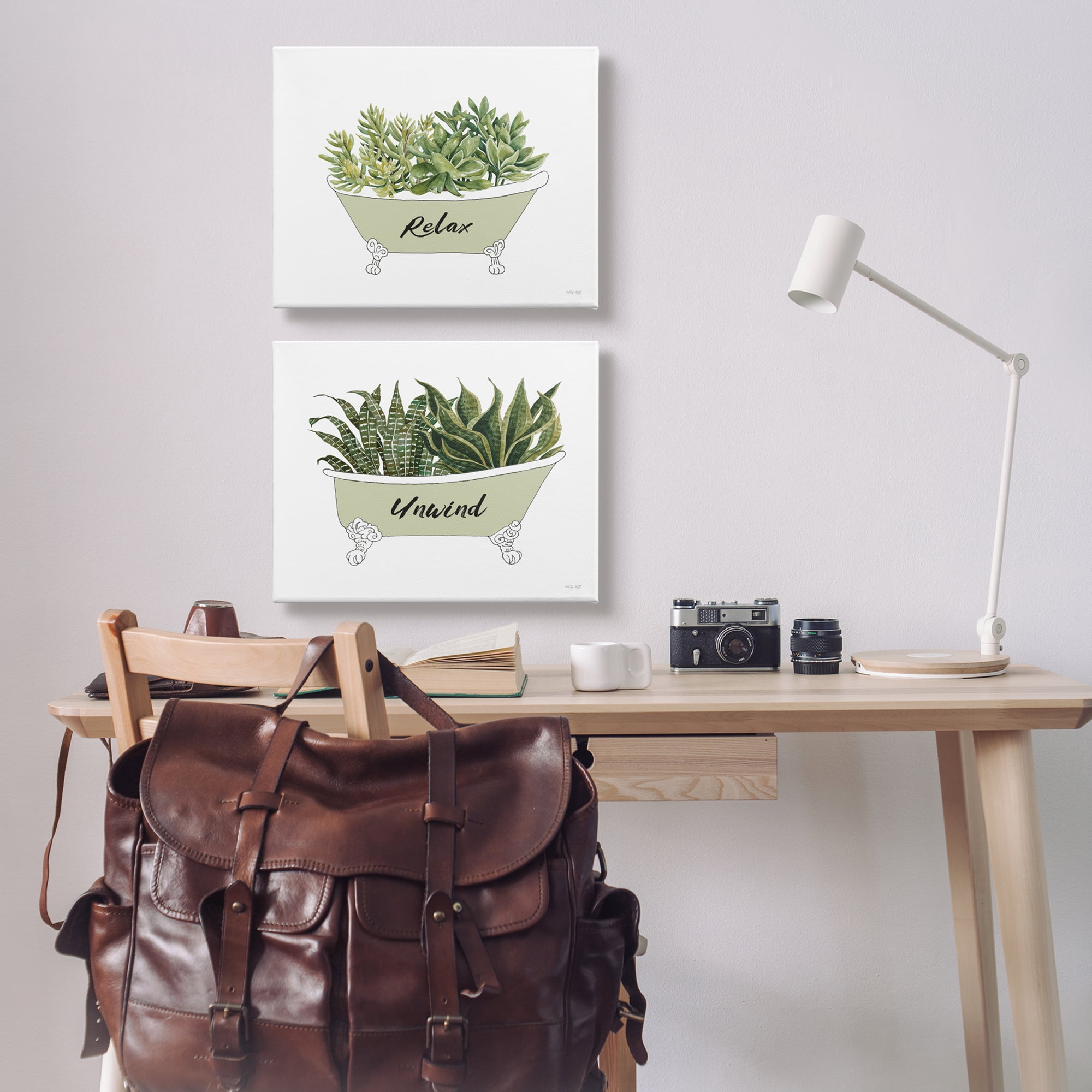 Stupell Industries Relax Unwind House Plants Succulents Clawfoot Bathtub Graphic Art Gallery Wrapped Canvas Print Wall Art, Set of 2, Design by Cindy Jacobs