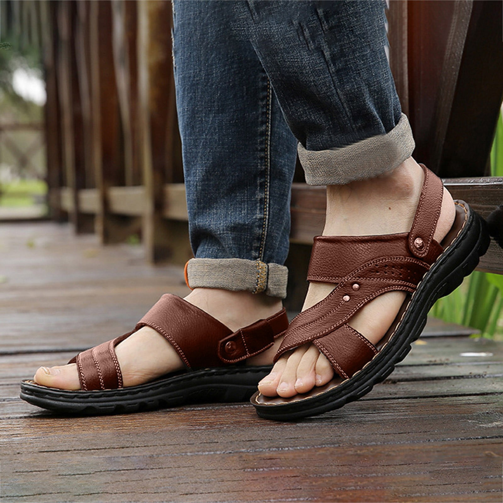 Walking Sandals for Men Trendy Casual Leather Comfortable Slip on