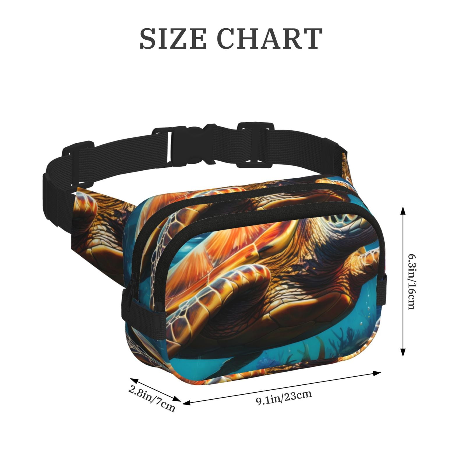 Picia Colorful Flower Sea Turtle Print Square Double-Layer Waist Bag Mini Adjustable Waist Belt Bag Exercise Running Travel Hiking