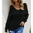 thumbnail image 4 of SWSMCLT Women's Halter Casual Fitted Cold Shoulder V Neck Sweater Soft Top Knit Spring Winter Pullover Black X-Large, 4 of 4