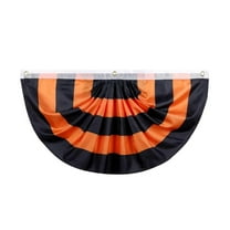 Halloween Outdoor Bunting Banner, 3x6ft Black and Orange Polyester Fan Flag with Grommets for Porch and Yard Décor
