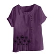 thumbnail image 4 of Womens Shirts Summer Cotton Linen Shirts Casual Boho Floral Short Sleeve Blouse Oversized Loose Tunic Tops Womens Tops, 4 of 4