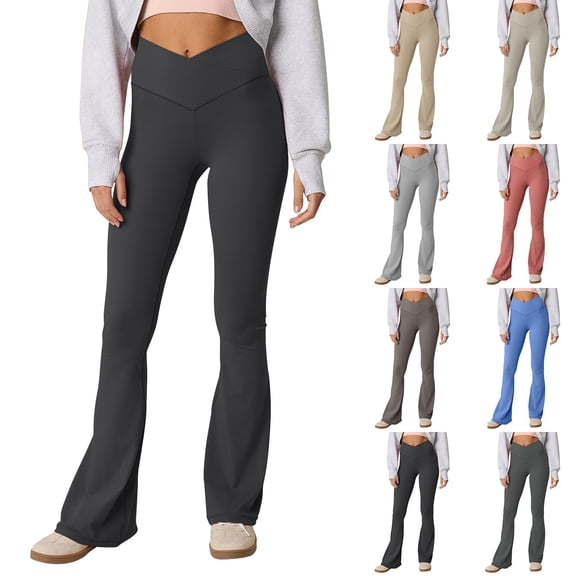 WULMLEO Flare Leggings for Women Stretchy Soft Tummy Control Gym Workout Yoga Pants Crossover High Waisted Bootcut Pant Black S