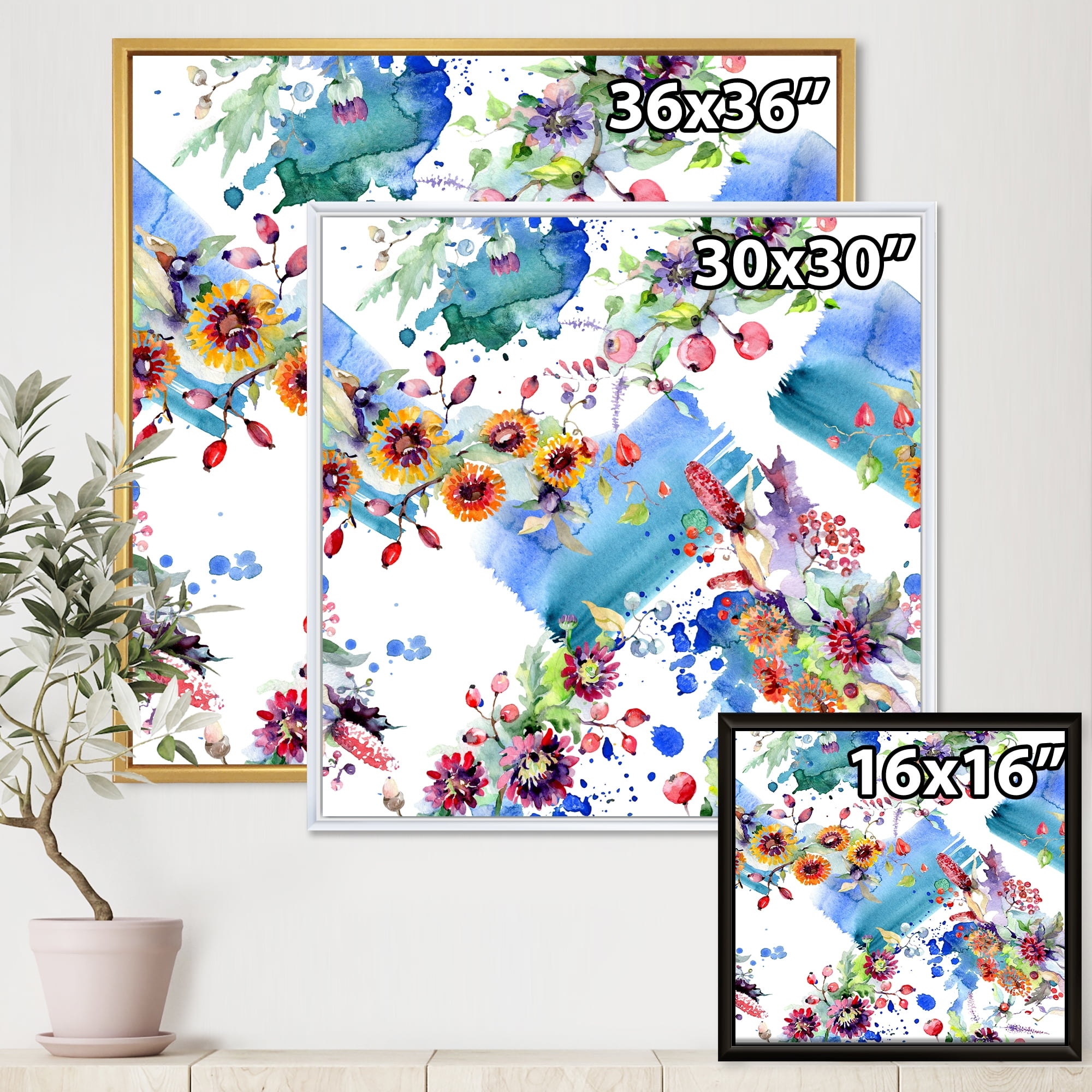 Designart 'Wildflowers and Vibrant Wild Spring Leaves IX' Modern Framed Canvas Wall Art Print
