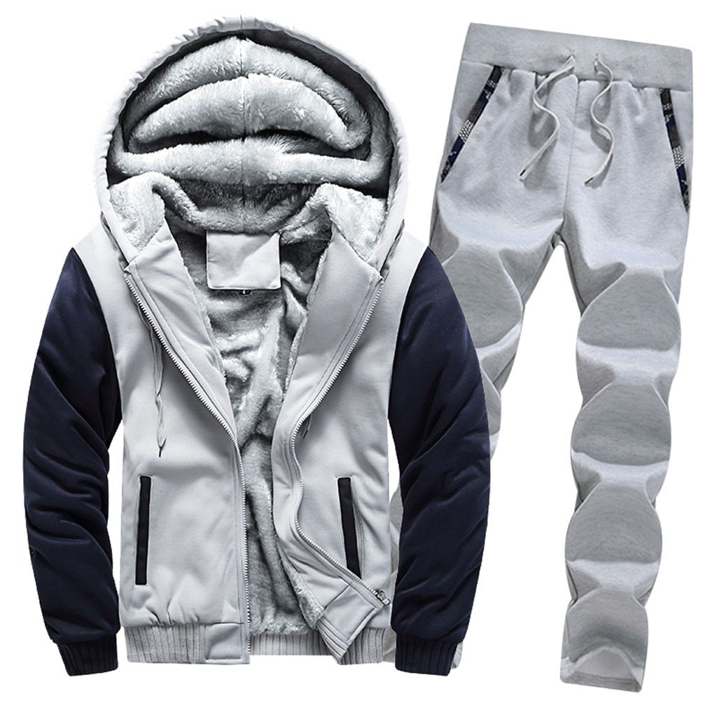 Men Winter Hoodie Warm Thicken Zipper Fur Inside Sweater Outwear Coat ...
