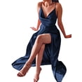 thumbnail image 2 of Txlixc Vestido de fiesta para mujer, color sólido, cuello vuelto, correa de espagueti, espalda abierta, una pieza con abertura hasta el muslo para damas Txlixc Moda, 2 of 5