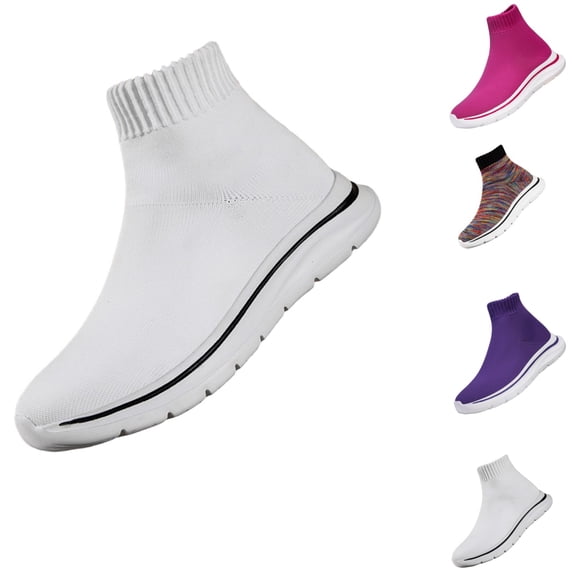 gzxflxpge Women High‑Top Sock Sneakers, Stretch Knit Slip‑On Walking Shoes, Lightweight Cushioned Casual Fashion Shoes for Daily Sports & Outdoor Activities White 7(CN-38)