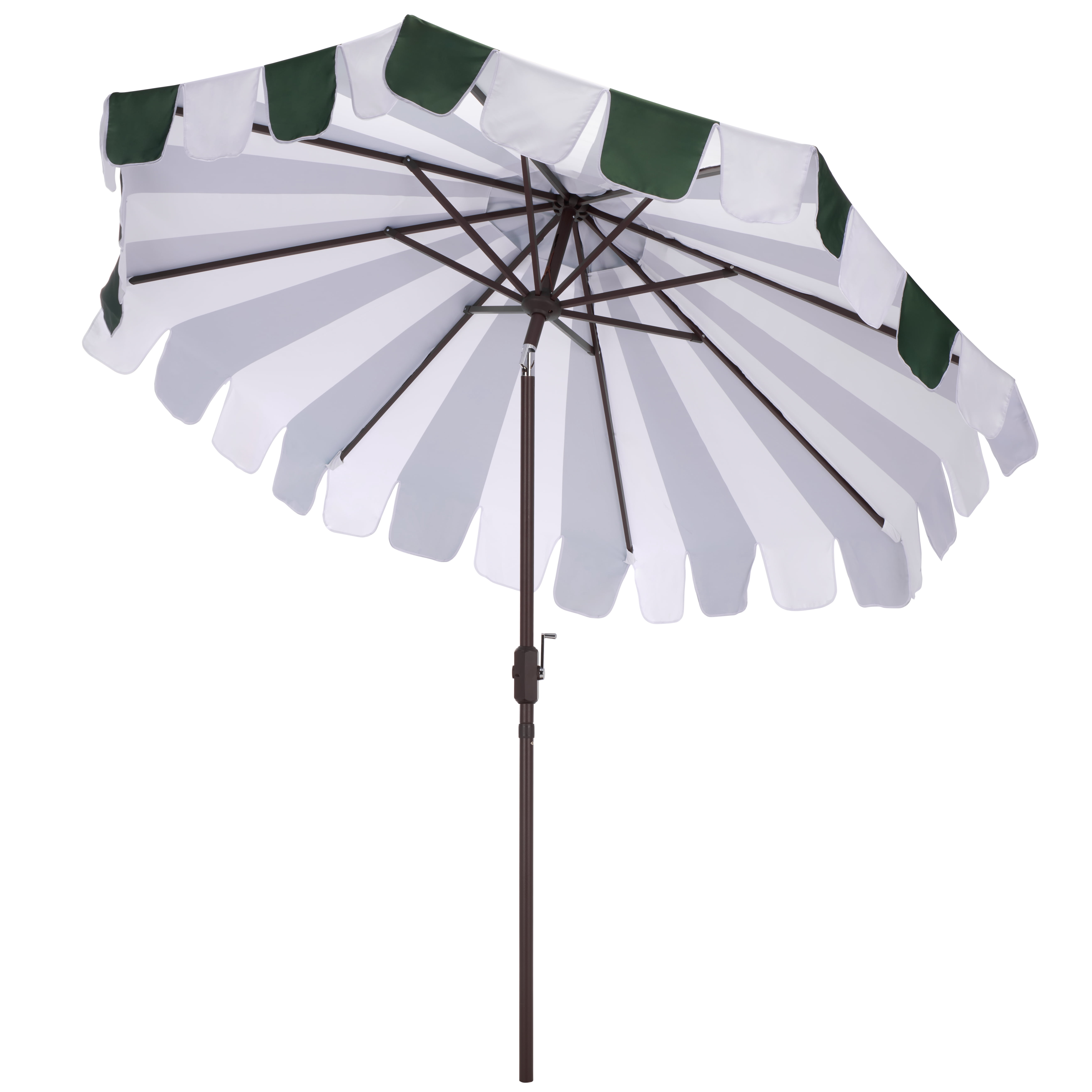 Safavieh Outdoor Meze 9ft Crank Umbrella, Hunter Green Stripe