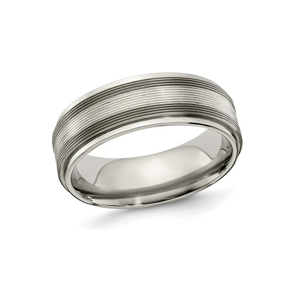 Gem & Harmony Mens Titanium with Sterling Silver Txtured Lines Band Ring (7.5mm) for Men