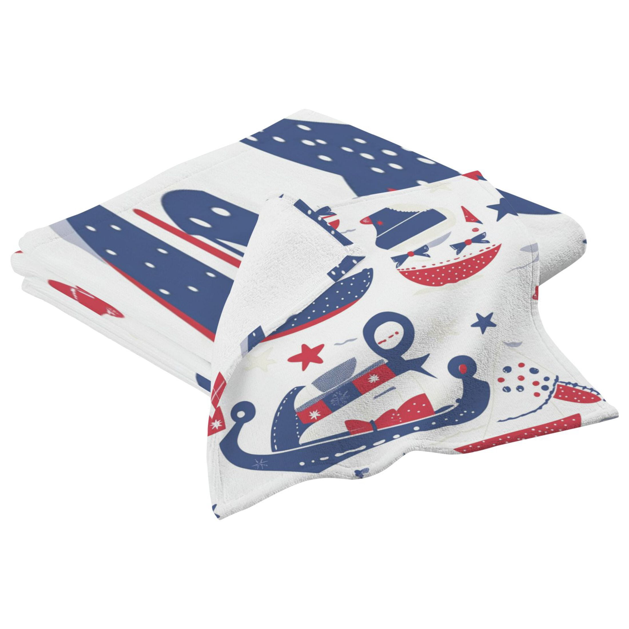 Nautical Pattern 2 Piece Cotton Bath and Face Towel Set Soft and Absorbent, for Beach Pool Bathroom