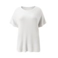 thumbnail image 4 of VISALY Turtleneck Sweatshirt Tunic Sweatshirt Sweaters for Women Casual Crew Neck Short Sleeve Sweater Lightweight Knit Batwing Fall Tops Soft Sweaters Basic Tops Women Pullover Sweaters White S, 4 of 5
