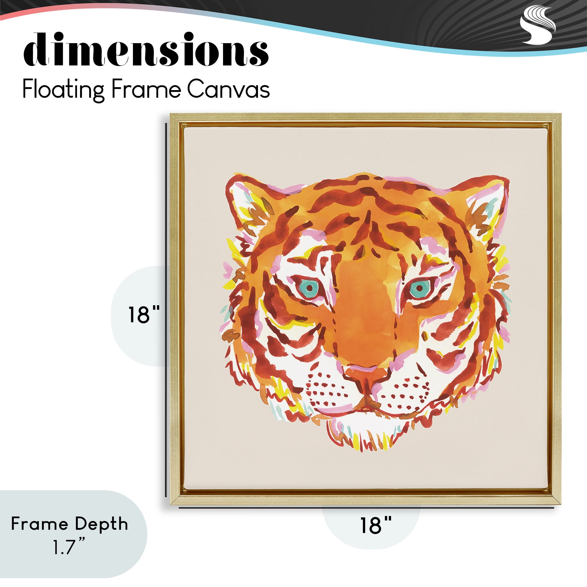 Stupell Industries Orange Boho Tiger Face Gold Framed Floater Canvas Wall Art, design by Karolina Sato