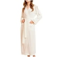 thumbnail image 2 of Antinious Plus Size Knit Robes for Women Long sleeve Solid V Neck Bathrobe with Drawstring and Pockets,Robes for Women,Women Pajamas Bathrobes,White,M, 2 of 3
