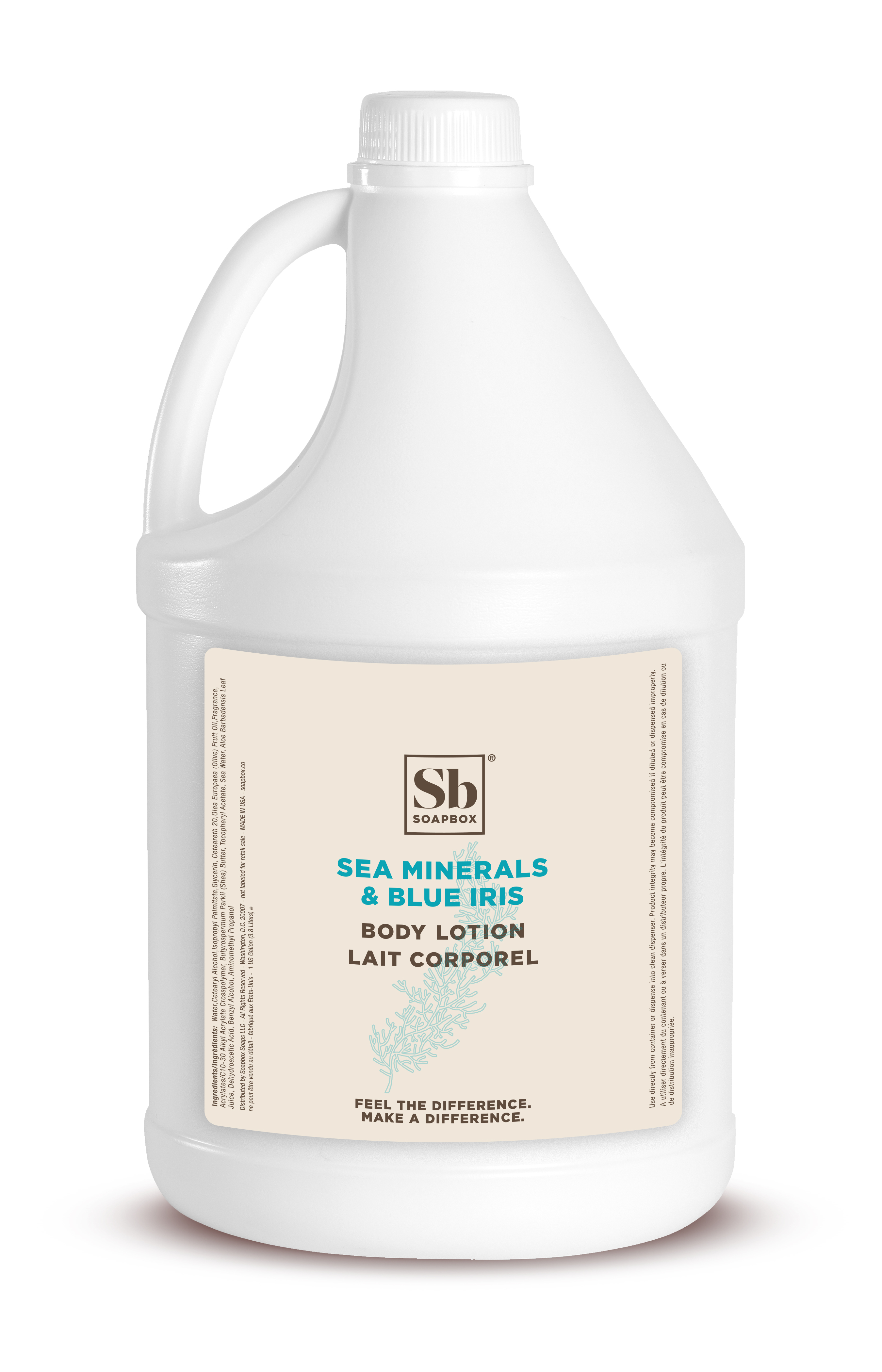 Soapbox Body Lotion Refill, Sea Minerals & Blue Iris Moisturizing Body Cream, Vegan - Gallon Size