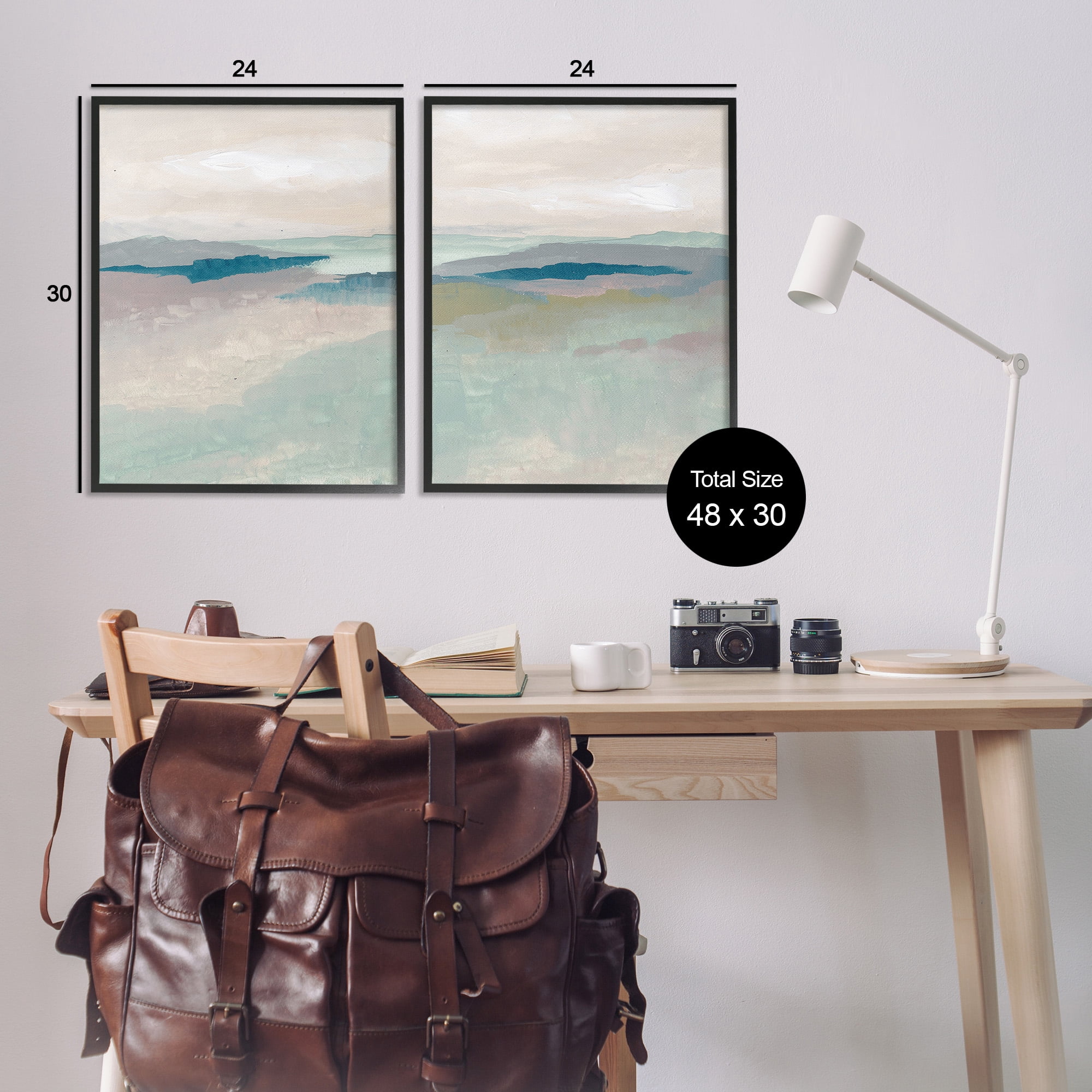 Stupell Industries Soft Abstract Terrain Landscape Painting Black Framed Art Print Wall Art, 24 x 30, Set of 2