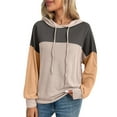thumbnail image 7 of Women's Ribbed Tops Hooded Drawstring Color Block Pullover Tops Casual Loose Lightweight Sweatshirts Spring Fall Outfits (XXL, Khaki), 7 of 7
