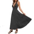 thumbnail image 3 of Tqcoqu Womens Deep V-Neck Polka Dot Print Halter Boho Long Maxi Dresses,Black Women's S-XXL, 3 of 10