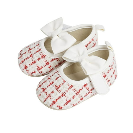 

Girls Single Shoes Plaid Bowknot First Walkers Shoes Toddler Sandals Princess Shoes
