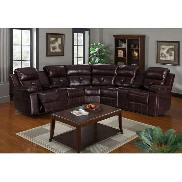 K-Living Marcel Recliner Sectional in Dark Brown Leather Gel Upholstery