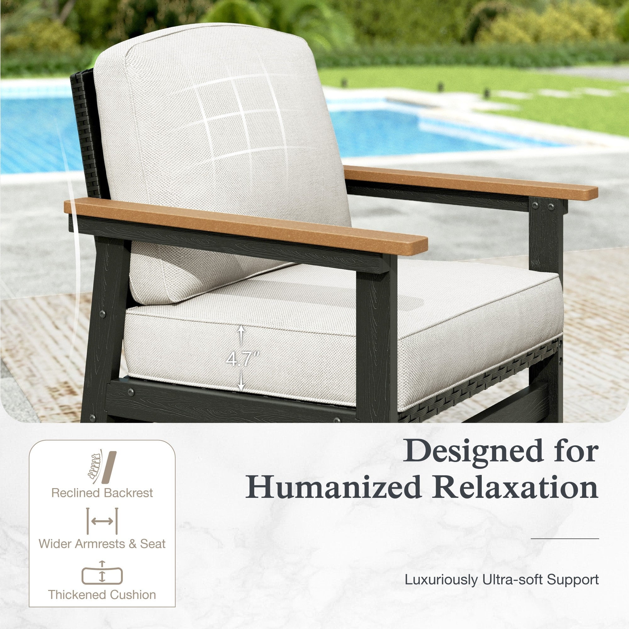 Sophia & William 4 Pieces HDPE Outdoor Patio Furniture Set 5-Seat All-Weather Cushioned Conversation Set with Wicker Chairs & Wood-grain Coffee Table
