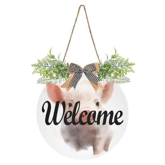 Piggy Pig Welcome Sign for Front Door Wreath Door Sign for Farmhouse Porch Decoration Indoor Outdoor