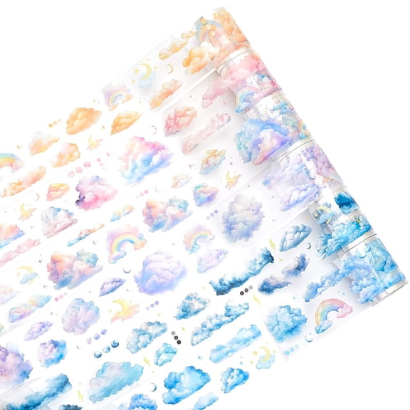 6 Rolls 6 Styles Cloud PET Tape Washi Masking Tapes Self-Adhesive Decorative Sky Scrapbook Tape for Scrapbooking Album Diary Journal Planner Gift Wrapping Furniture Walls Art Crafts Colorful