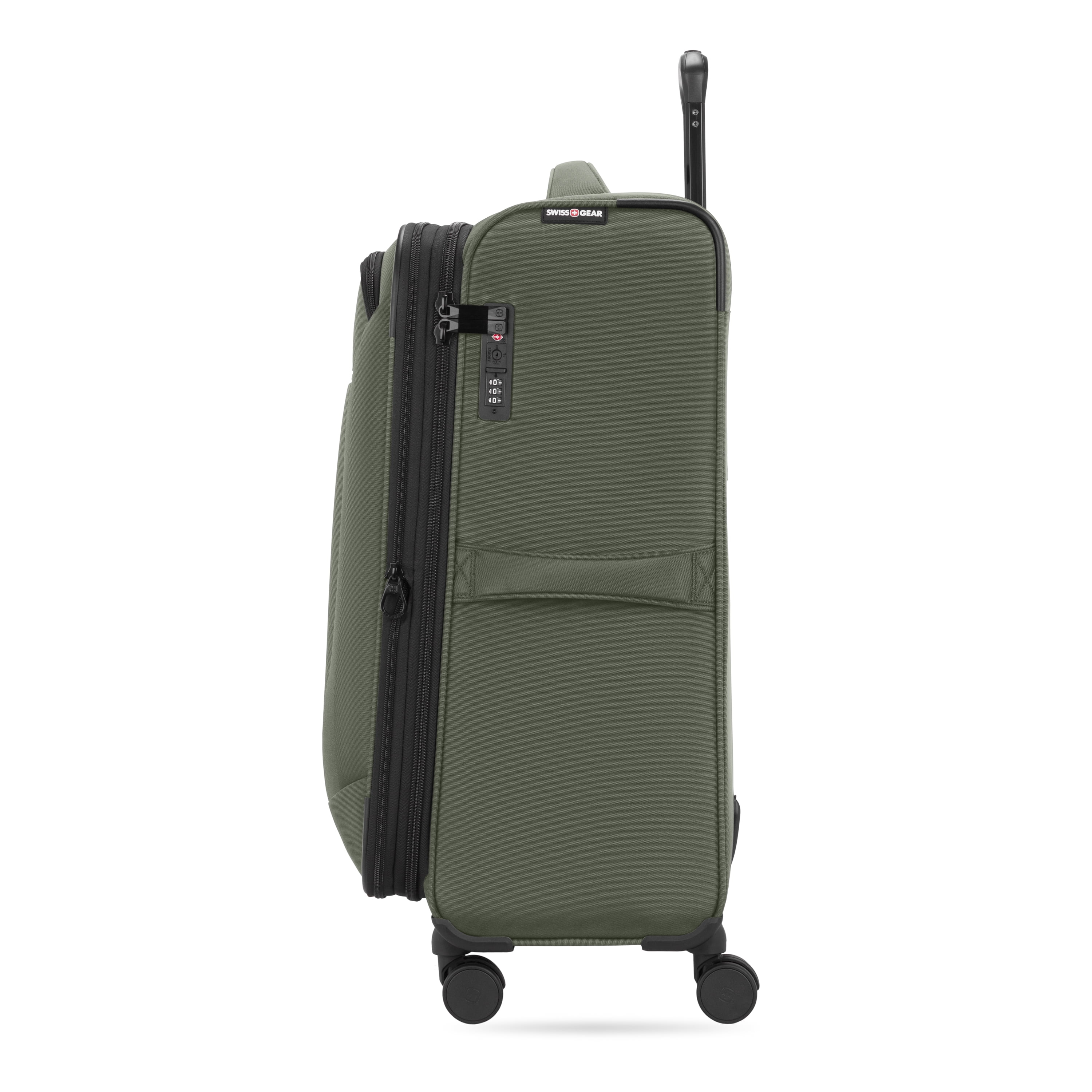 SWISSGEAR Stride Expandable Medium Checked Spinner Luggage, Olive Green, 8 Wheels & Built-in TSA Lock