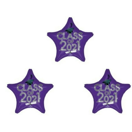 Set of 3 Purple Star Graduation Class of 2021 Party balloons decorations supplies