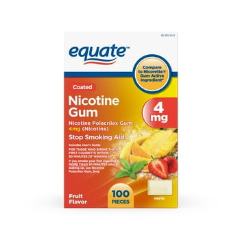 Equate Coated  Polacrilex Gum, 4 mg, Fruit Flavor, Stop Smoking Aid, 100 Count