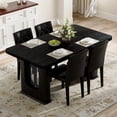 thumbnail image 3 of ExtraLco 5 Piece Dining Table Set for 4, Black Wood Grain Table with 4 Black PU Chairs, 3 of 10