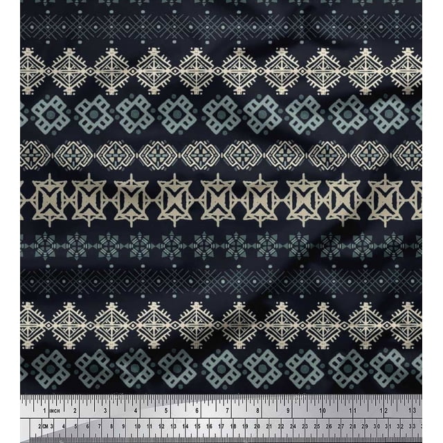 Soimoi Cotton Cambric Fabric Aztec Geometric Print Sewing Fabric Yard 56 Inch Wide