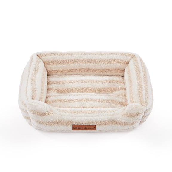 Modern Threads Plush Sherpa Medium Ultra Soft Cuddler with Raised Edges Pet Dog Bed, Beige Stripes