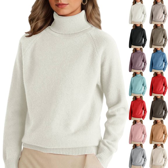Turtleneck Sweaters for Women Long Sleeve Pullover Tops Lightweight Cozy Warm Knitted Jumper Winter, White M