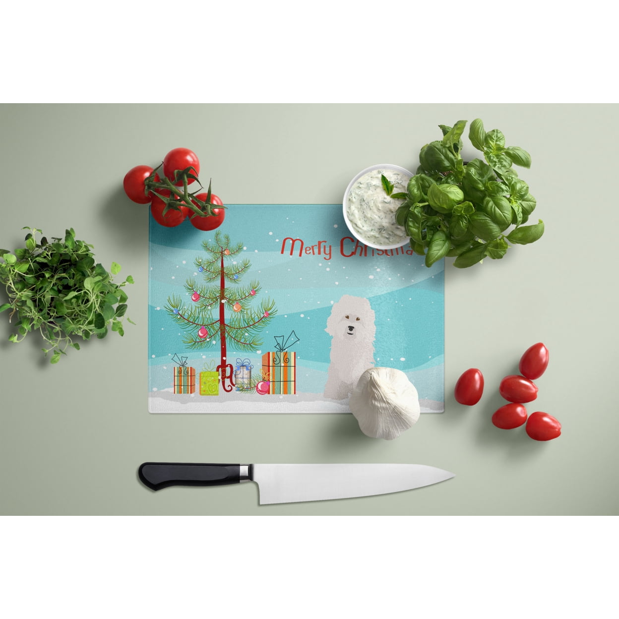 Carolines Treasures CK3492LCB Bolognese Christmas Tree Glass Cutting Board Large, 12H x 16W, multicolor