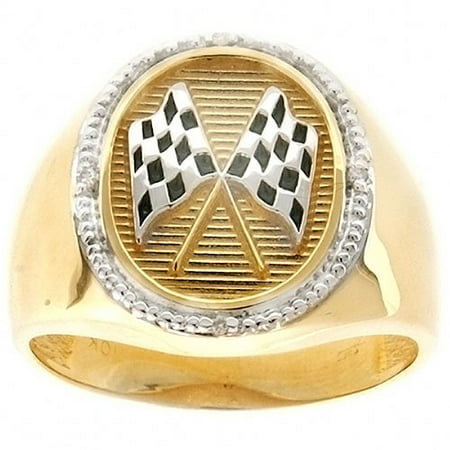 10kt Yellow Gold Gents Racing Ring with Diamond Accents