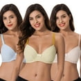 thumbnail image 1 of Curve Muse Plus Size Womens Cotton Unlined Balconette Underwire Bras-3 Pack-YELLOW,LIGHT PINK,LIGHT BLUE-44DDDD, 1 of 7