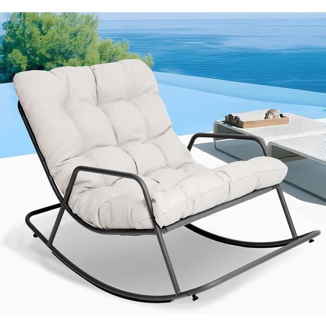 Outdoor Patio Rocking Chair,Indoor and Outdoor Leisure Rocking Chair with Cushion, Waterproof and UV Resistant Can Hold up to 352lbs Suitable for Living Room, Balcony, Patio, Porch.