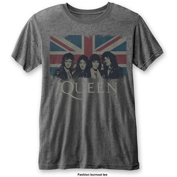 Men's Queen Vintage Union Jack Burnout Tee Vintage T-shirt Small Charcoal