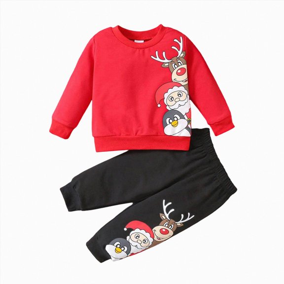 TOWED22 Toddler Baby Boy Christmas Outfits Graphic Crewneck Sweatshirt Casual Pants 2Pcs Fall Winter Clothes Set