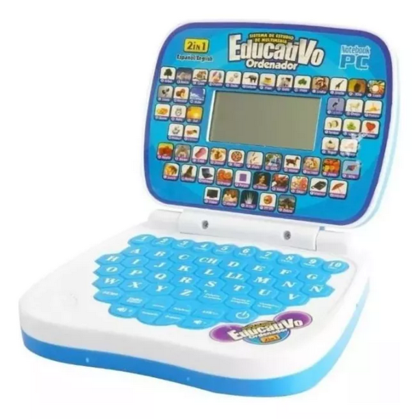 Computadora De Juguete De Aprendizaje Bilingüe Para Niños, Azul