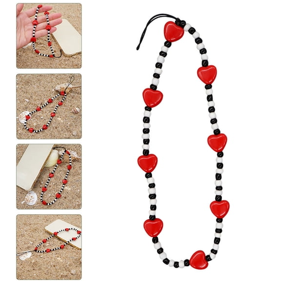 Minkissy Anti Skid Phone Lanyard Decorative Lanyard Acrylic Black and White Beads 1Pack