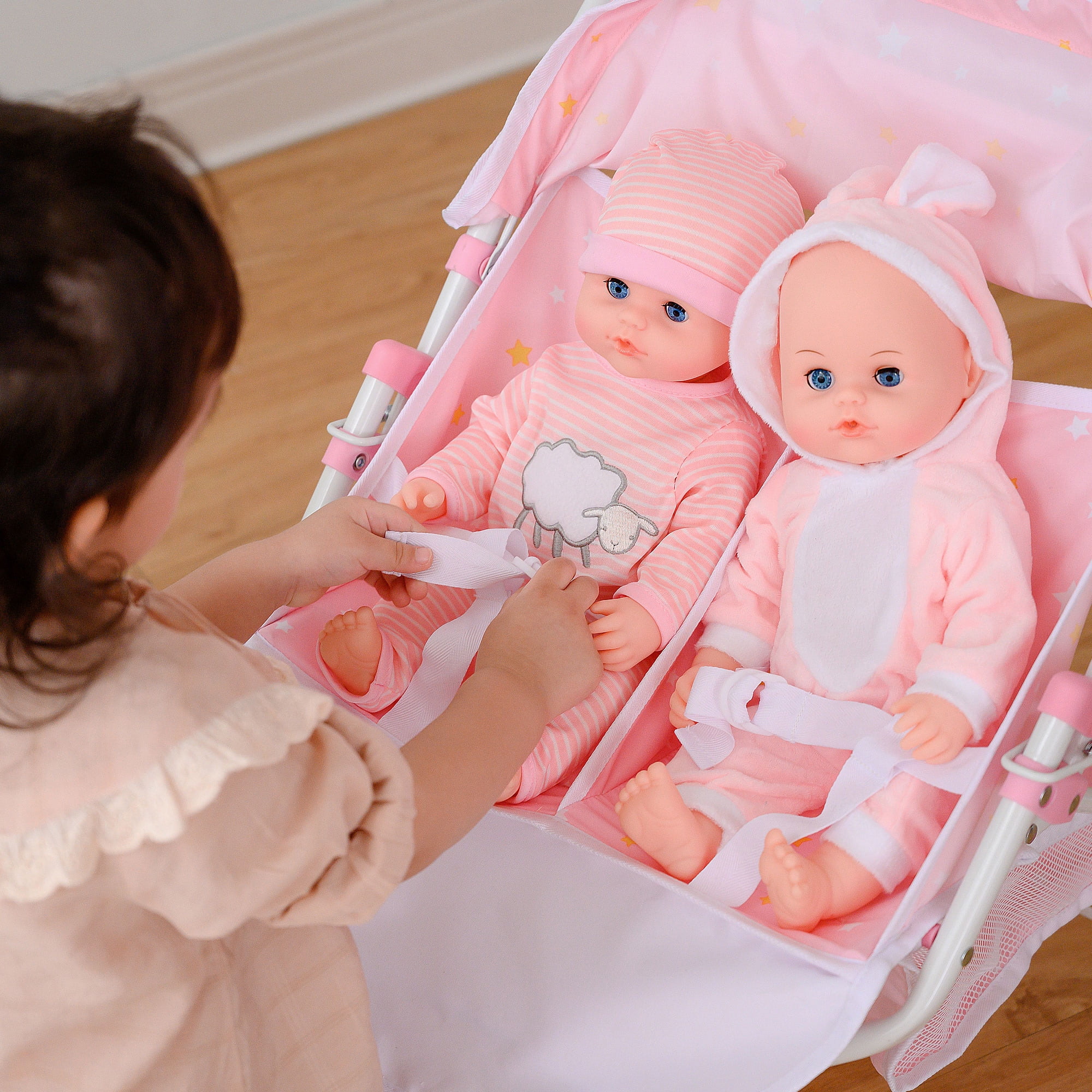 Wishing Stars Baby Doll Twin Stroller, Pink