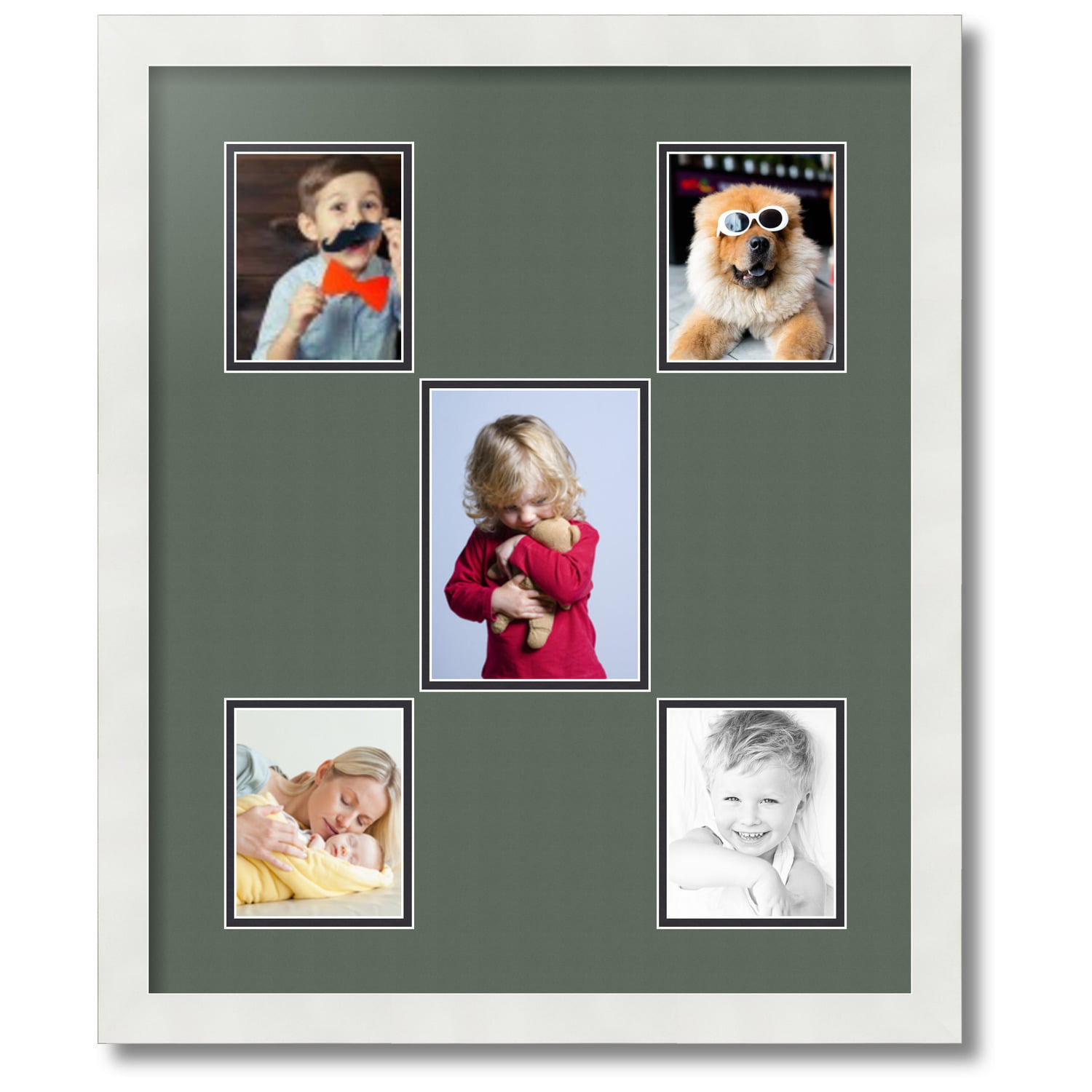 ArtToFrames Collage Mat Picture Photo Frame 2 5x7" Openings in Satin White 106 