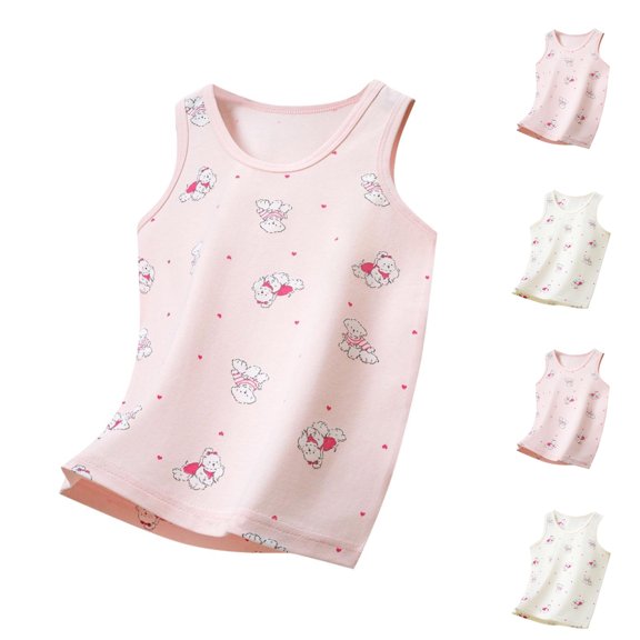 SGFCWSX Girls Crew Neck Tank Tops Kids Puppy Heart Print Sleeveless Casual Top Pink Size 5 Years