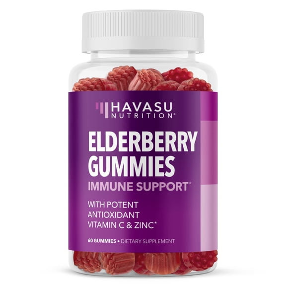Havasu Nutrition Elderberry Gummies, Pectin-Based Gummy Vitamins with Zinc & Vitamin C, Immune Support, 60 Count
