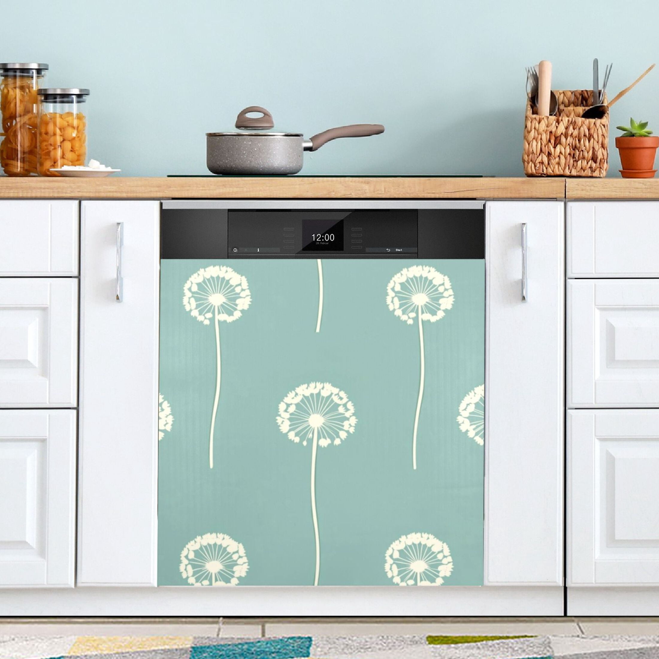 Dishwasher Magnetic Sticker 23x26 Inch Refrigerator Magnetic Sticker Washing Machine Magnetic Sticker Kitchen Panel Magnetic Sticker Home Decor White Pretty Dandelions