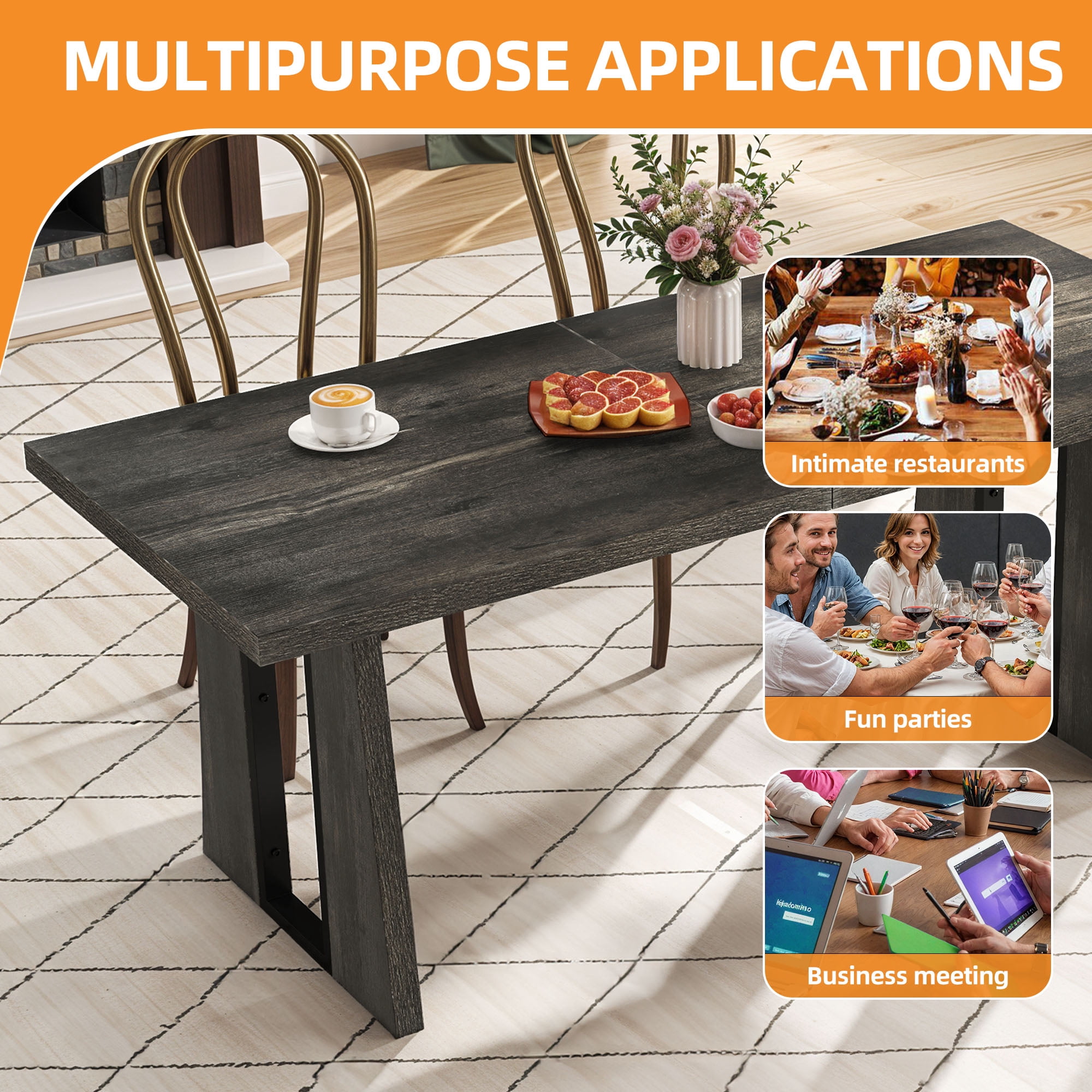 Uforic 70" Wood Dining Table for 6-8 Person, Farmhouse Rectangle Dining Table withHeavy Duty Leg, Kitchen Table for Gathering, Kitchen, Dining Living Room, Gray