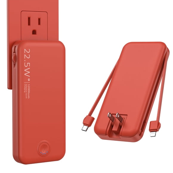 Cargador portátil Nusyddy de 12000 mAh con cable integrado y enchufe
