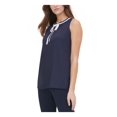 thumbnail image 3 of TOMMY HILFIGER Womens Navy Tie Sleeveless Jewel Neck Top Size: XS, 3 of 4